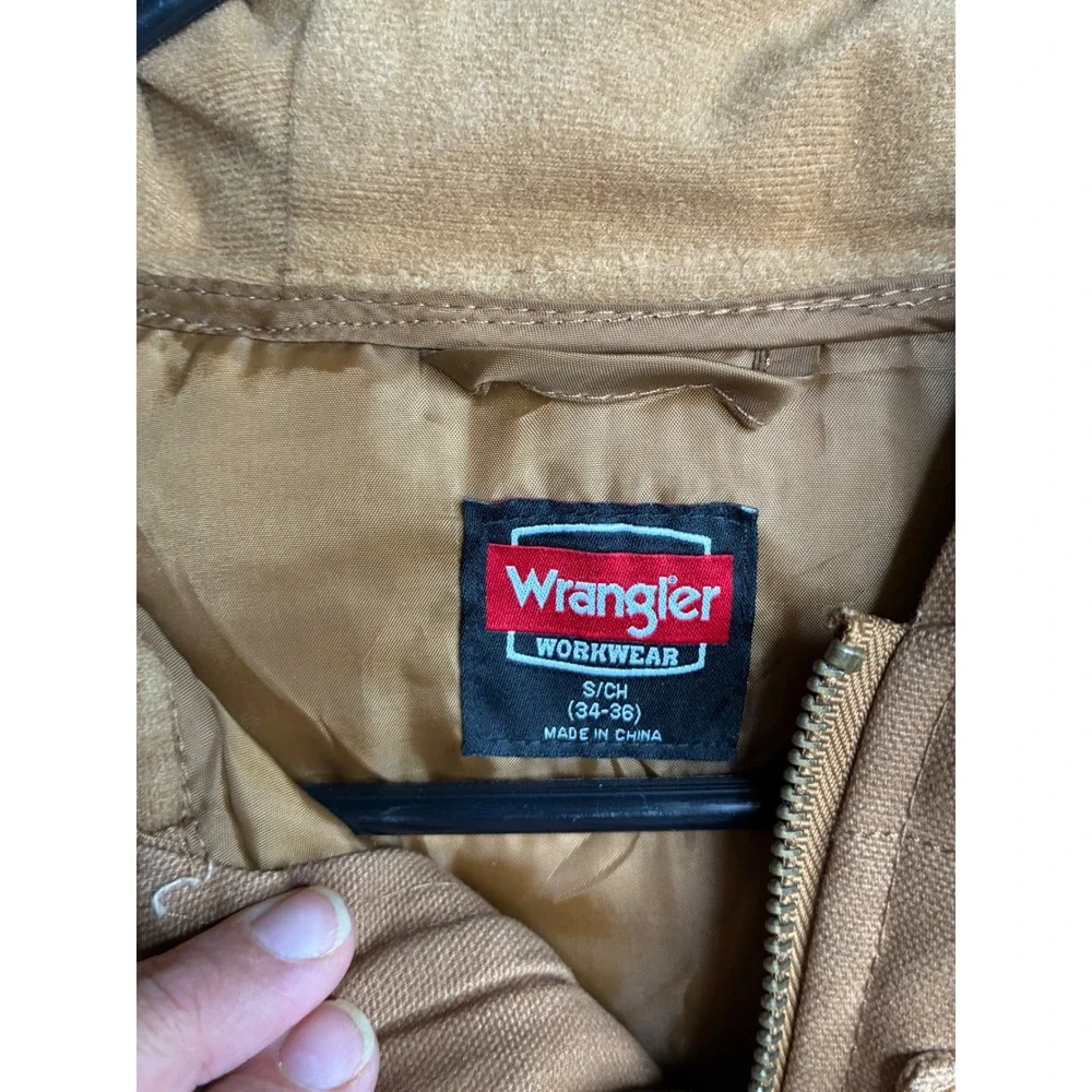 Wrangler Workwear Mens Small Brown Canvas Hooded Quilted Utility Vest 6299 WRG